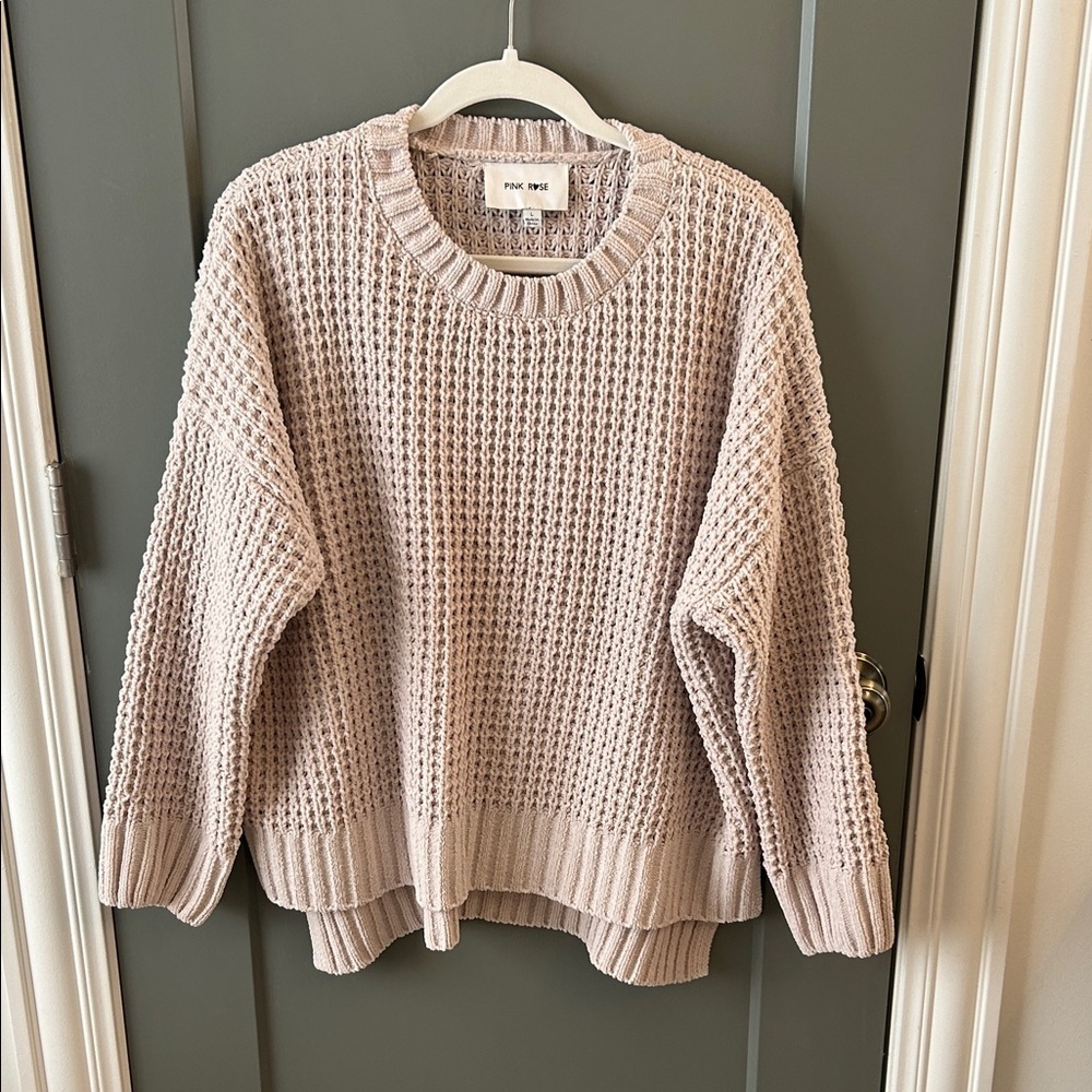 PINK Rose Textured Knit Sweater Size large